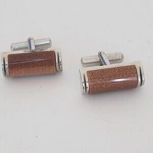 Dandy Lo Vintage Goldstone Cufflinks Silver Tone Rectangle Retro 50-60s Sparkle